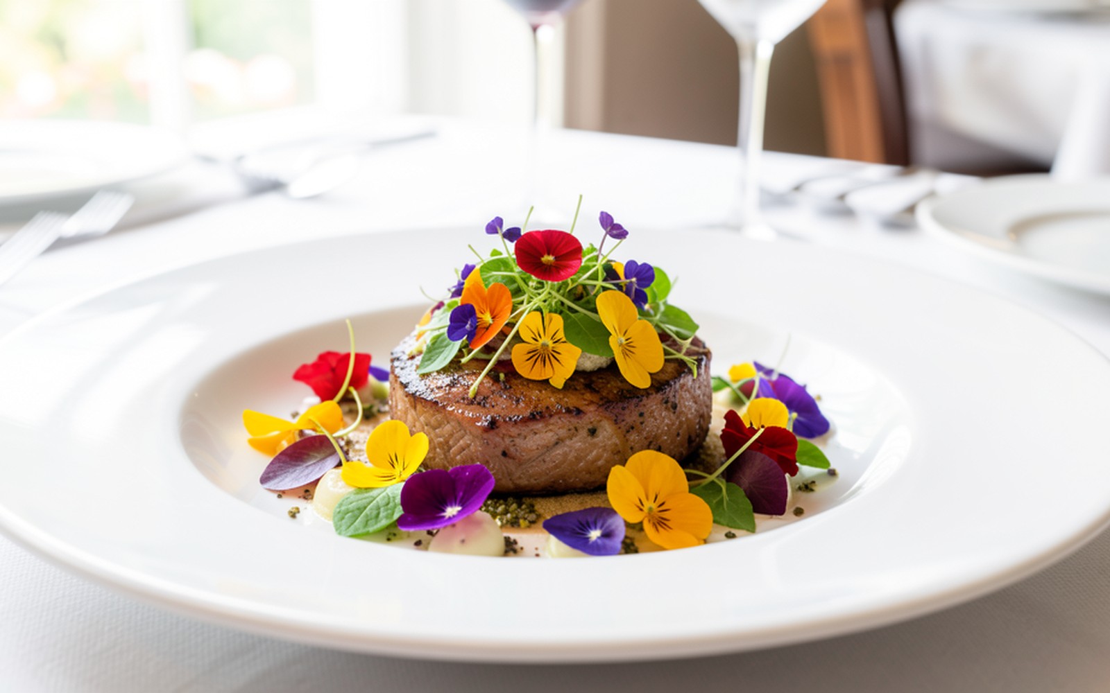 Plato premium con microgreens y flores comestibles
